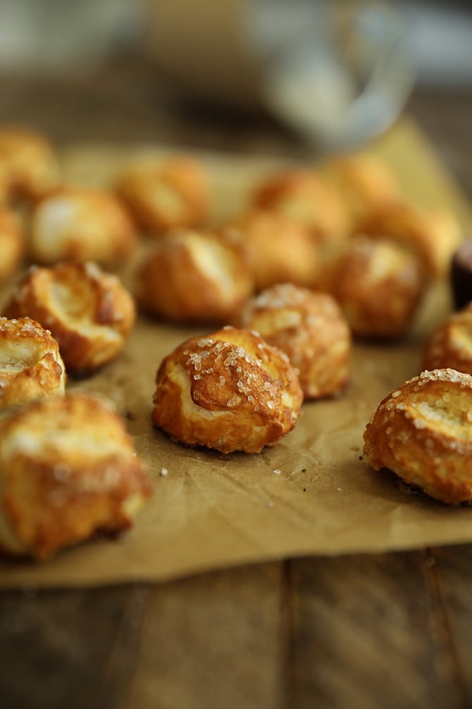 Biscuit Pretzel Bites with Hot Dogs and Nacho Cheese Dipping Sauce