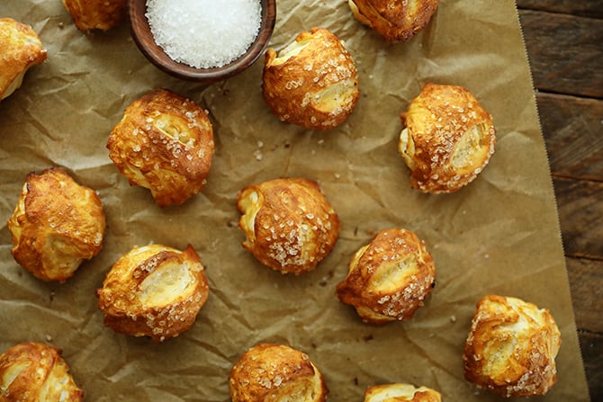 Biscuit Pretzel Bites with Hot Dogs and Nacho Cheese Dipping Sauce