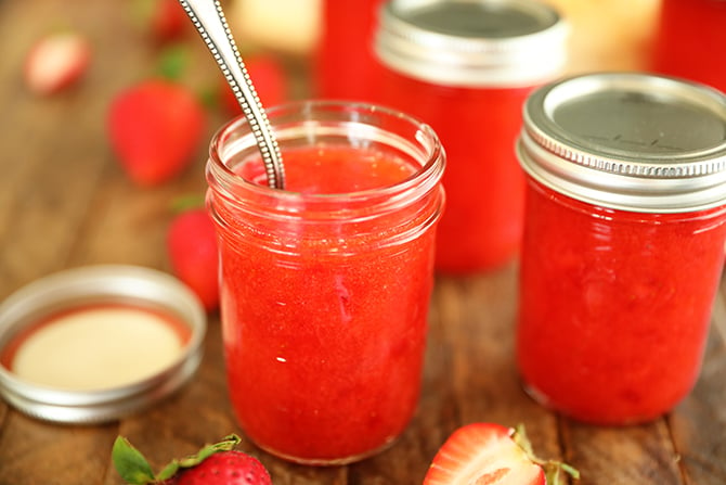 Easy Strawberry Freezer Jam - only FOUR simple ingredients!