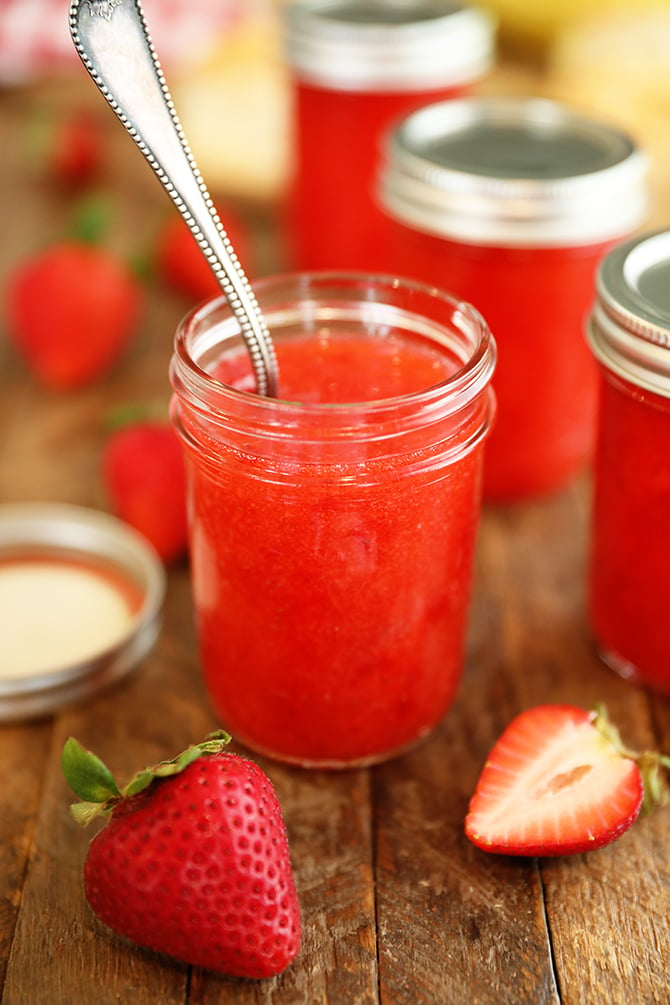 Easy Strawberry Freezer Jam - only FOUR simple ingredients!