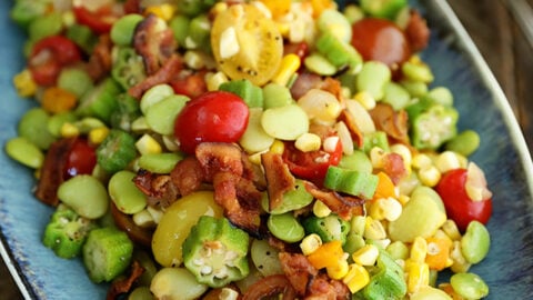 Summer Succotash on a blue plate