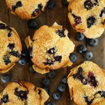 Overhead view of Nana's Best Blueberry Muffins