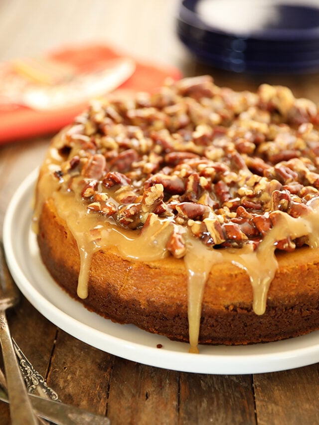 Easy Pumpkin Cheesecake with Pecan Pie Topping