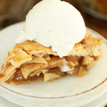 Slice of Simple Apple Pie with vanilla ice cream