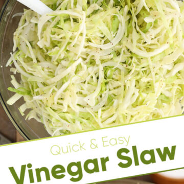Vinegar Slaw in glass bowl - image for Pinterest