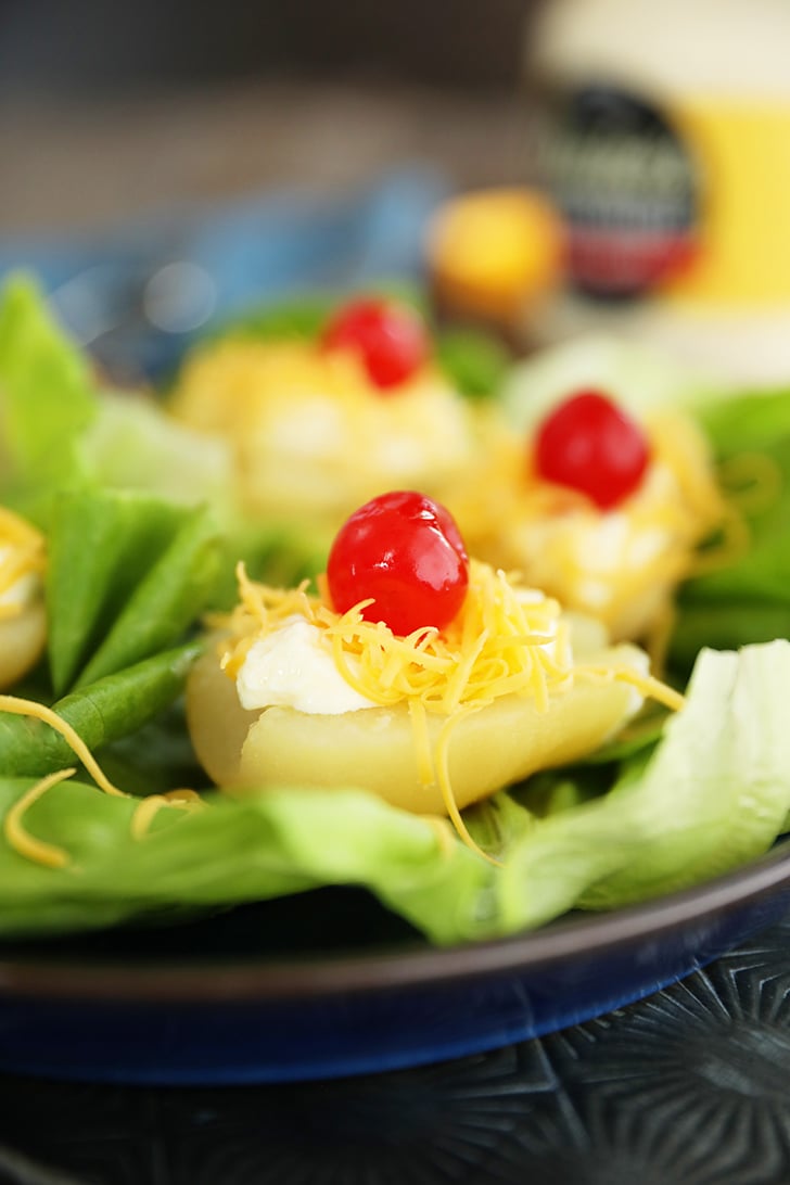 Southern Pear Salad on a blue plate.