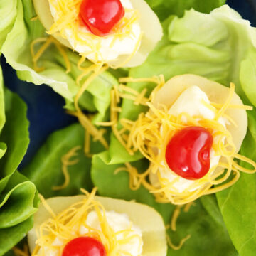 Southern Pear Salad on a blue plate.