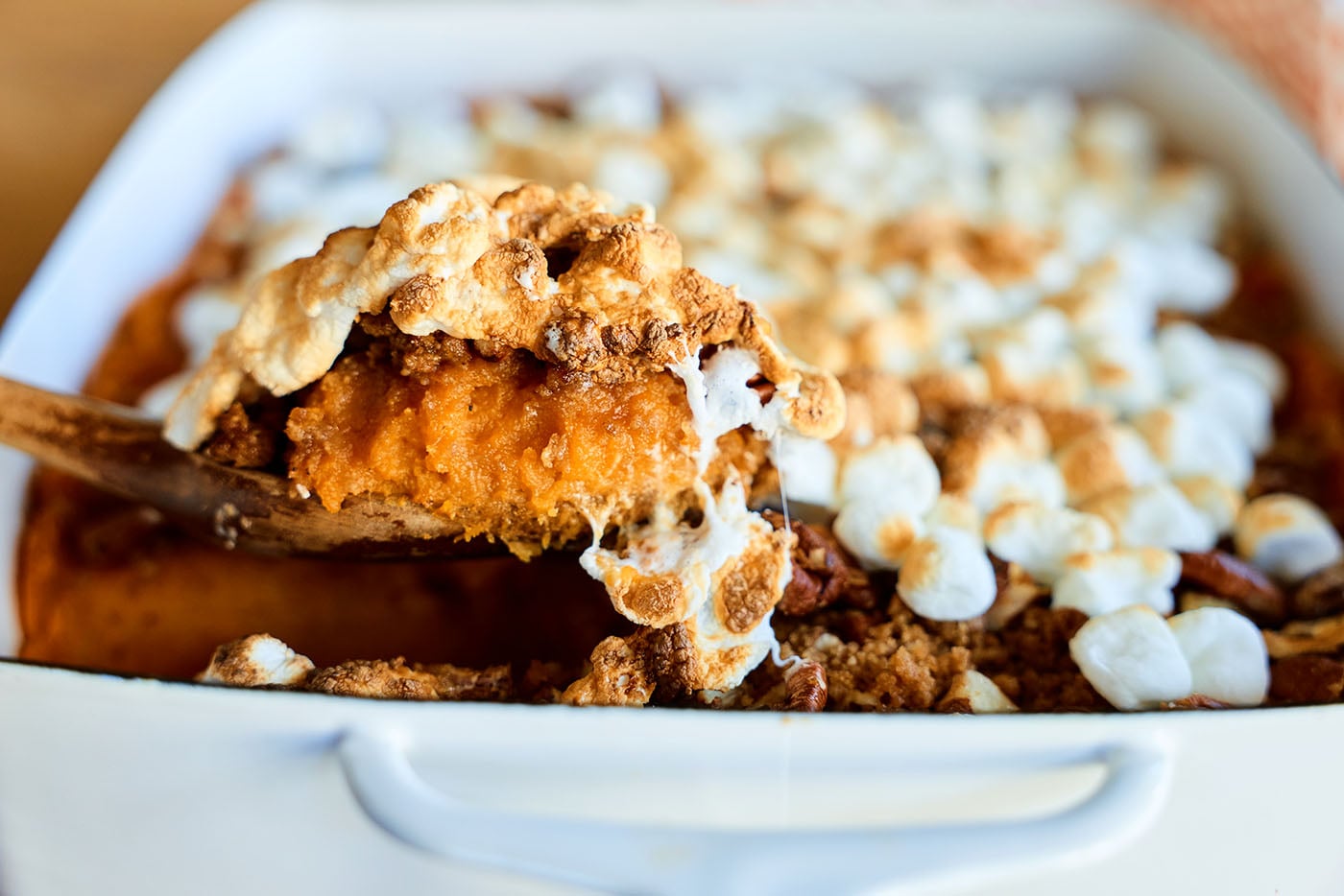 Scoop of Ultimate Sweet Potato Casserole.
