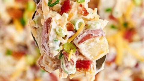 Spoonful of Loaded Baked Potato Salad.