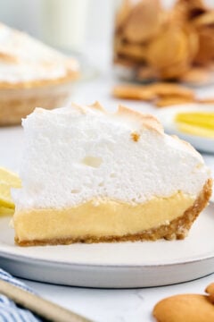Slice of Lemon Icebox Pie on a plate.