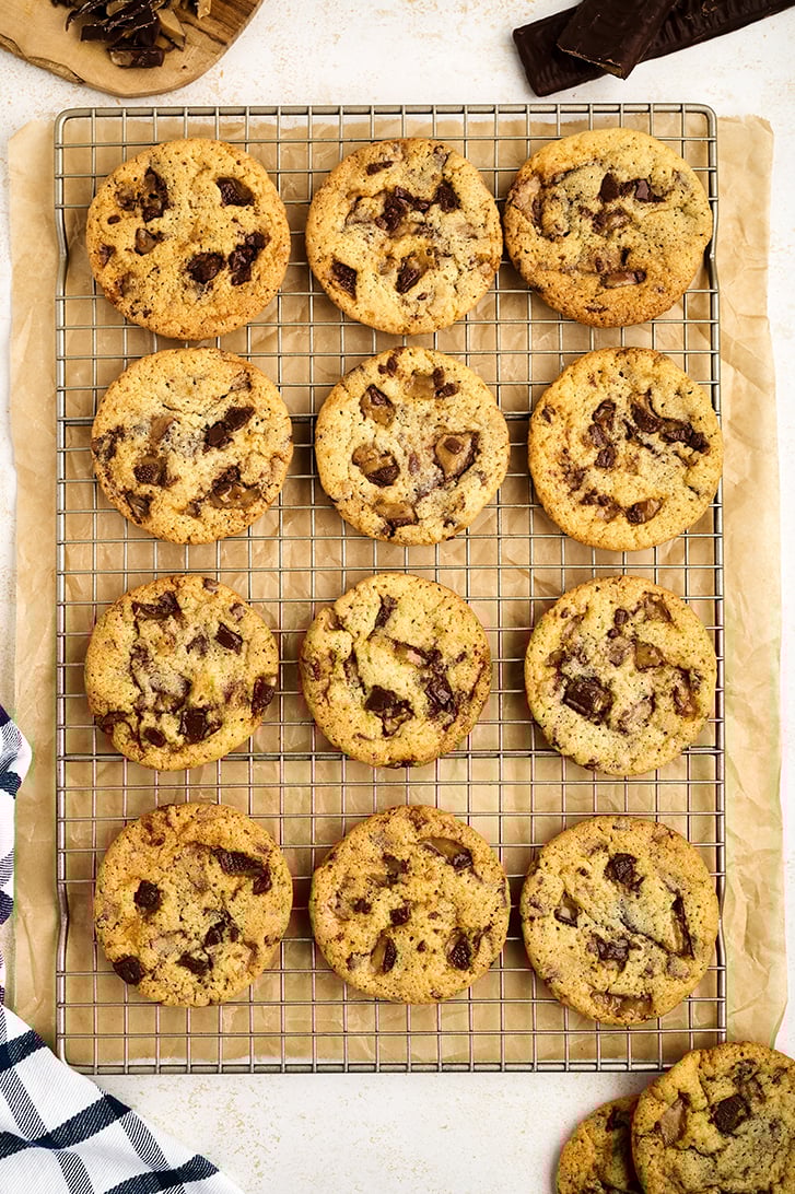 Heath Bar Cookies on wire rack.