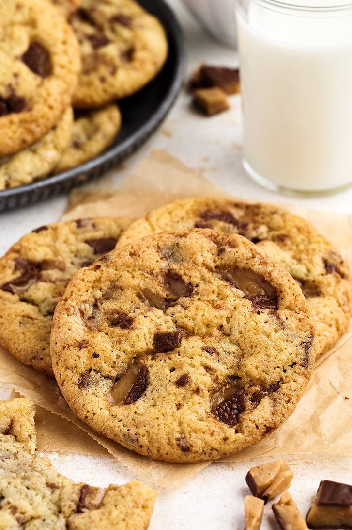 Heath Bar Cookies with milk.