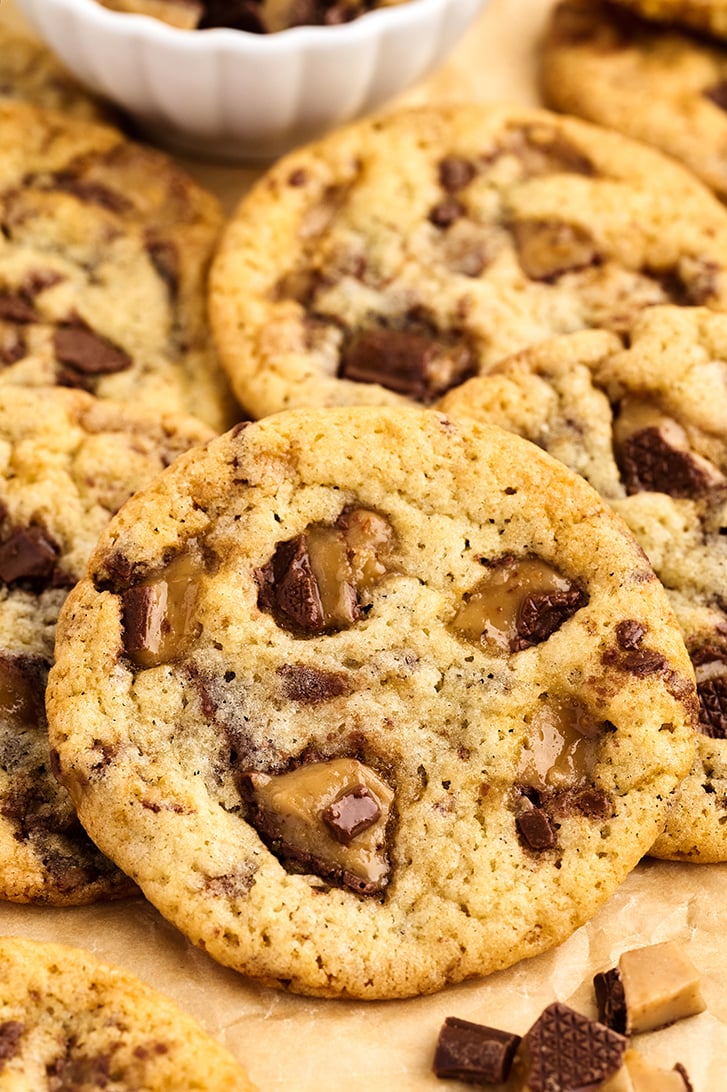 close-up of Heath Bar Cookies.