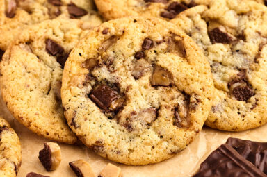 Heath Bar Cookies on parchment.