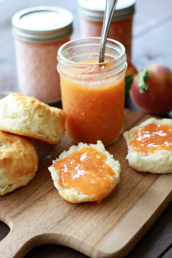Peach Freezer Jam and Biscuits.