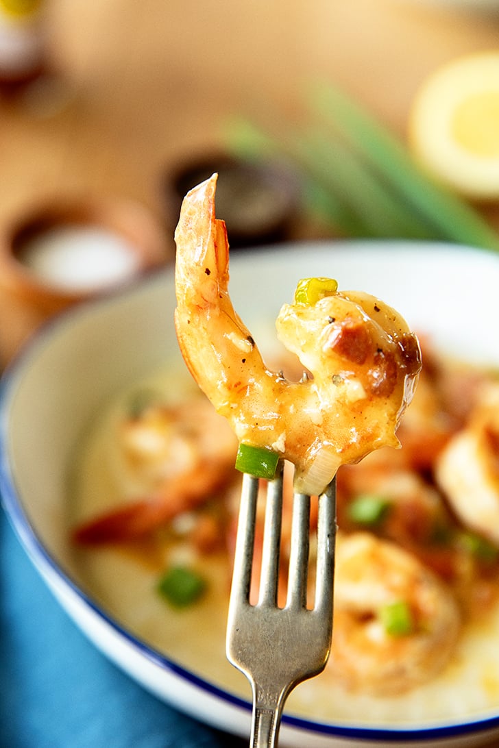 Shrimp on a fork.