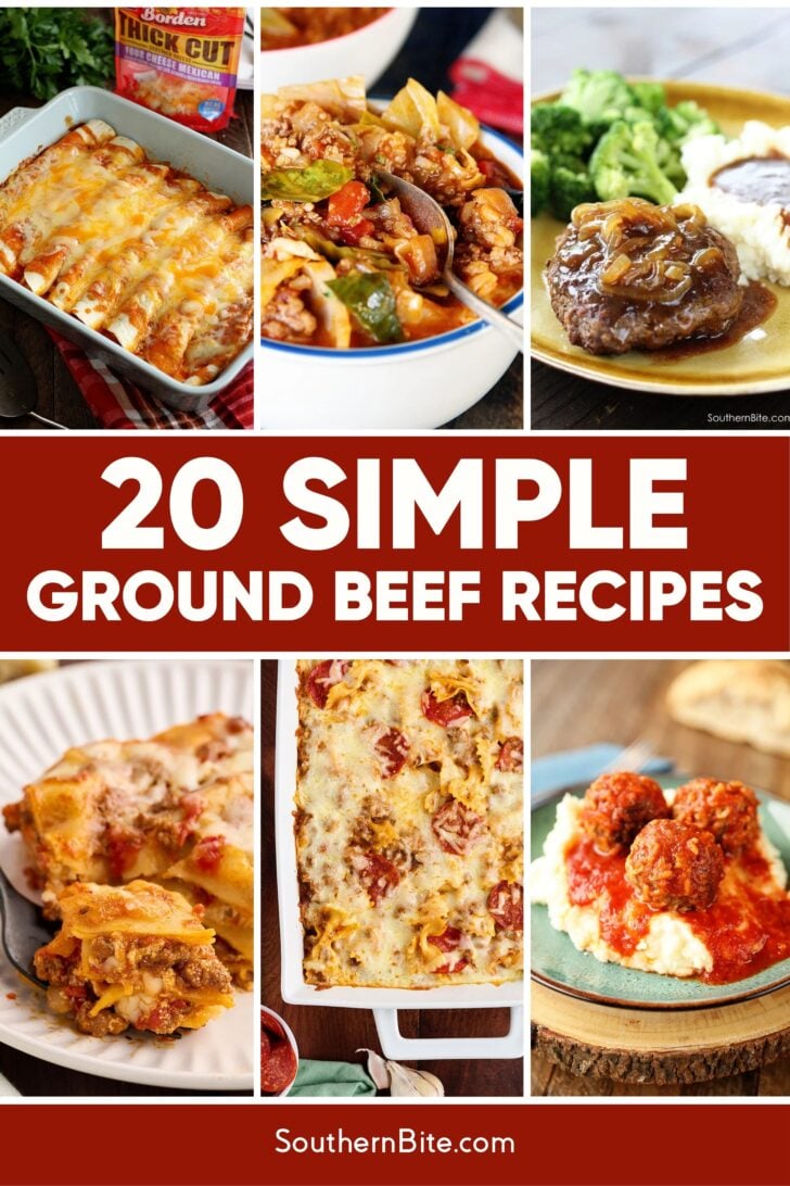 20 Simple Ground Beef Recipes Image for Pinterest.