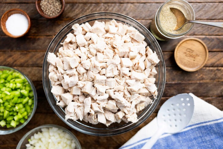 Ingredients for chicken salad.