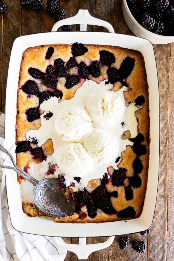 Blackberry Cobbler with vanilla ice cream.