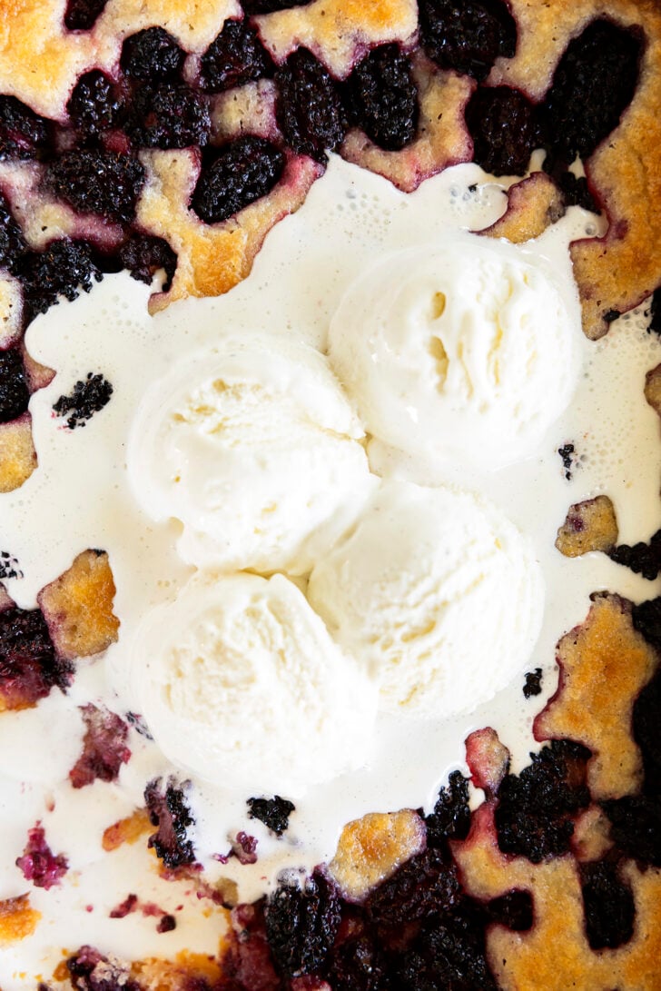 Blackberry Cobbler with vanilla ice cream.