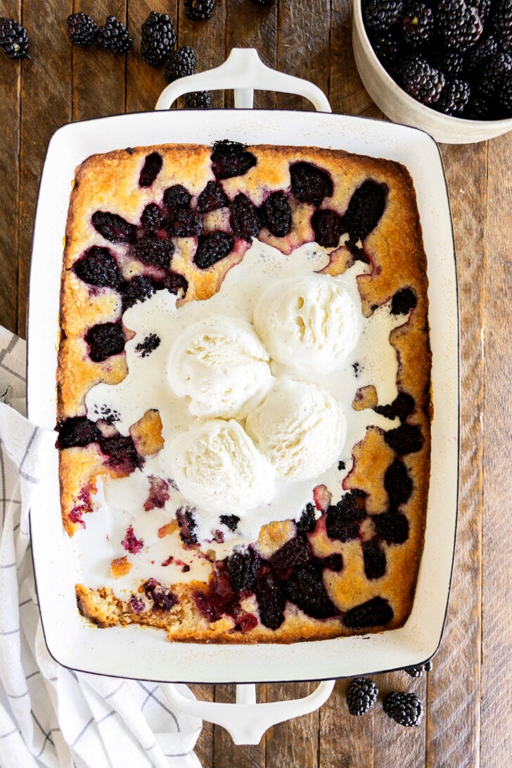Blackberry Cobbler with vanilla ice cream.